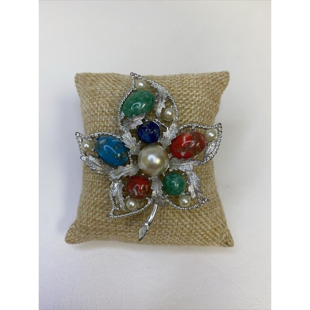 Sarah Coventry Leaf Brooch  Multi Colored 1967 Fantasy Collection Vintage